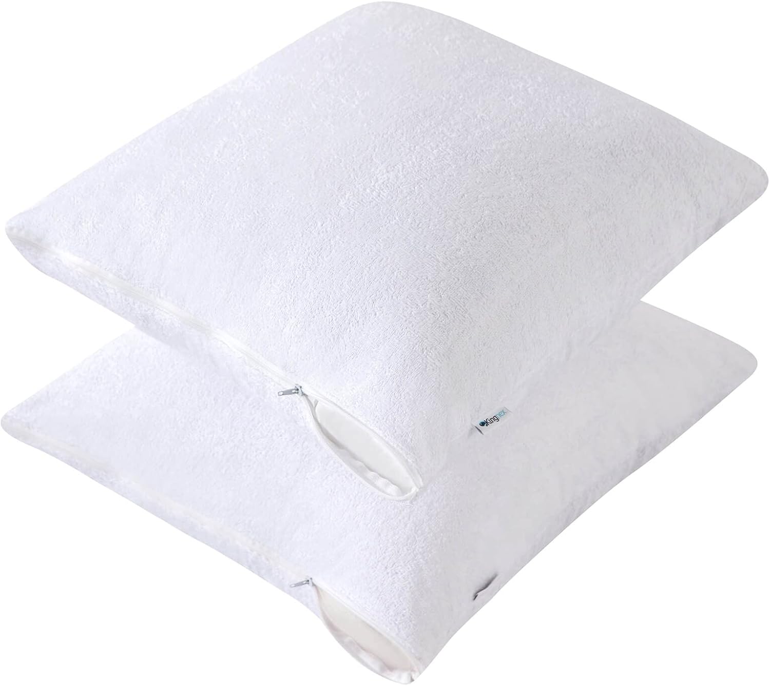 Protectores de almohada impermeables a prueba de plumas con cremallera de 16 x 16 pulgadas, paquete de 2 fundas de almohada cuadradas de rizo de