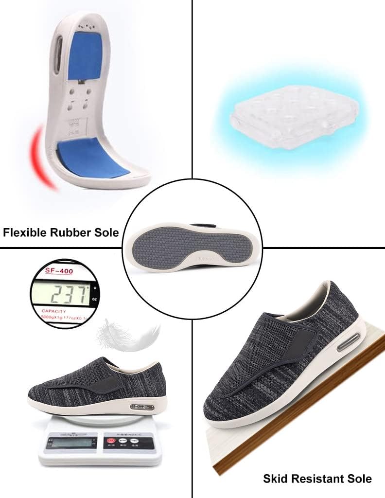 Zapatos para diabéticos para hombres, zapatos anchos para hombres mayores, cierre ajustable, ligeros, transpirables, pies hinchados, tenis para