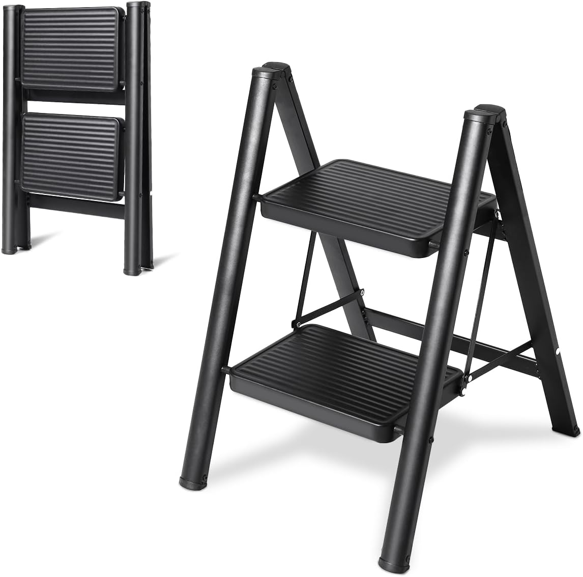 Escalera plegable de 2 escalones, escalera de carga resistente de 330 libras, pequeña escalera de cocinaarmario para adultosniños, escalera ligera