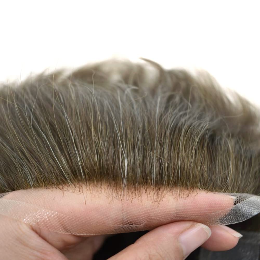 Pieza de cabello humano tipo tupé para hombre, sistema de cabello de encaje suizo suave, repuesto para hombres, nudo blanqueado, línea capilar