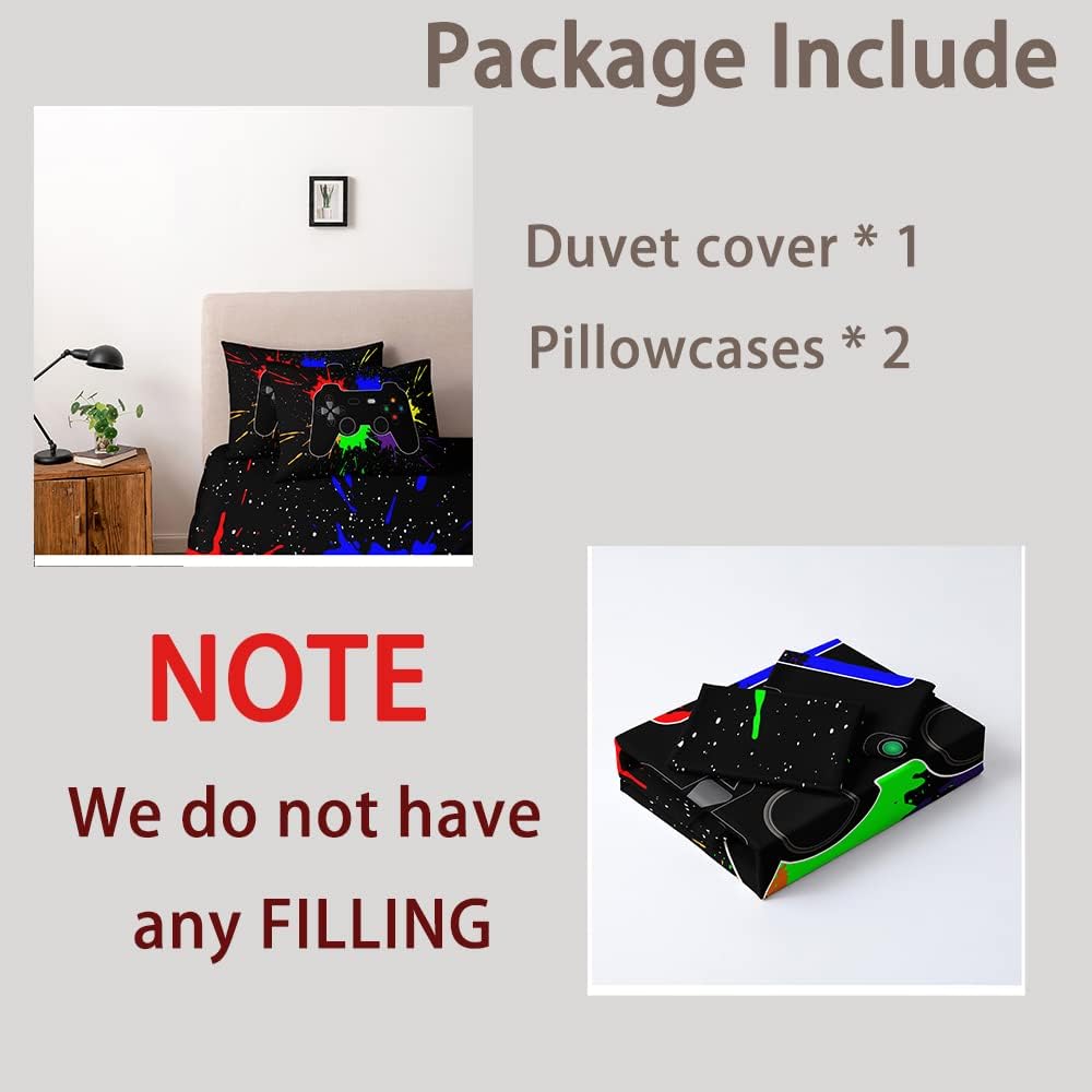 Juego de funda de edredón con 2 fundas de almohada con estampado de consola de videojuegos para niños, tamaño King