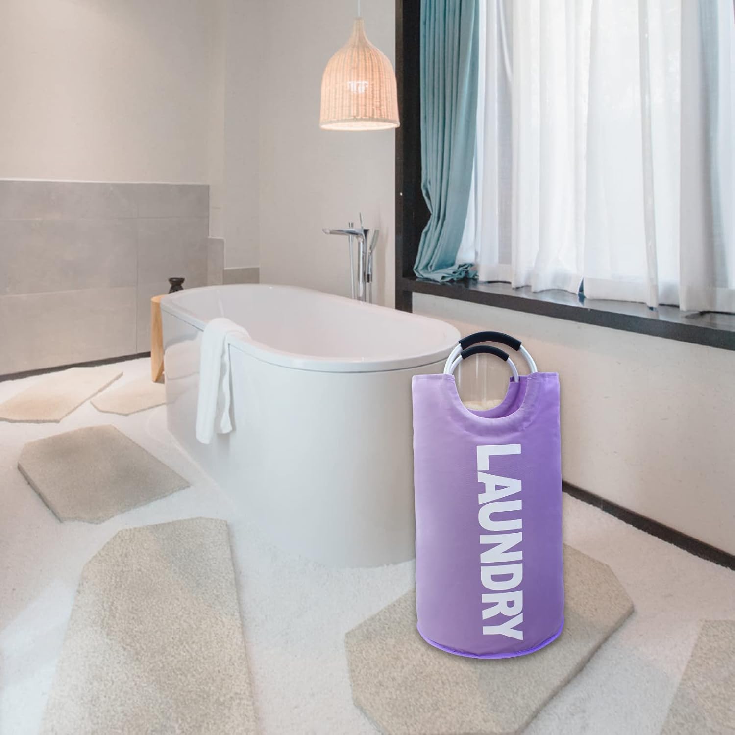 Mziart Cesta de lavandería plegable grande de 82 litros con asas acolchadas, cesta de tela Oxford resistente, bolsa de lavandería alta, organizador