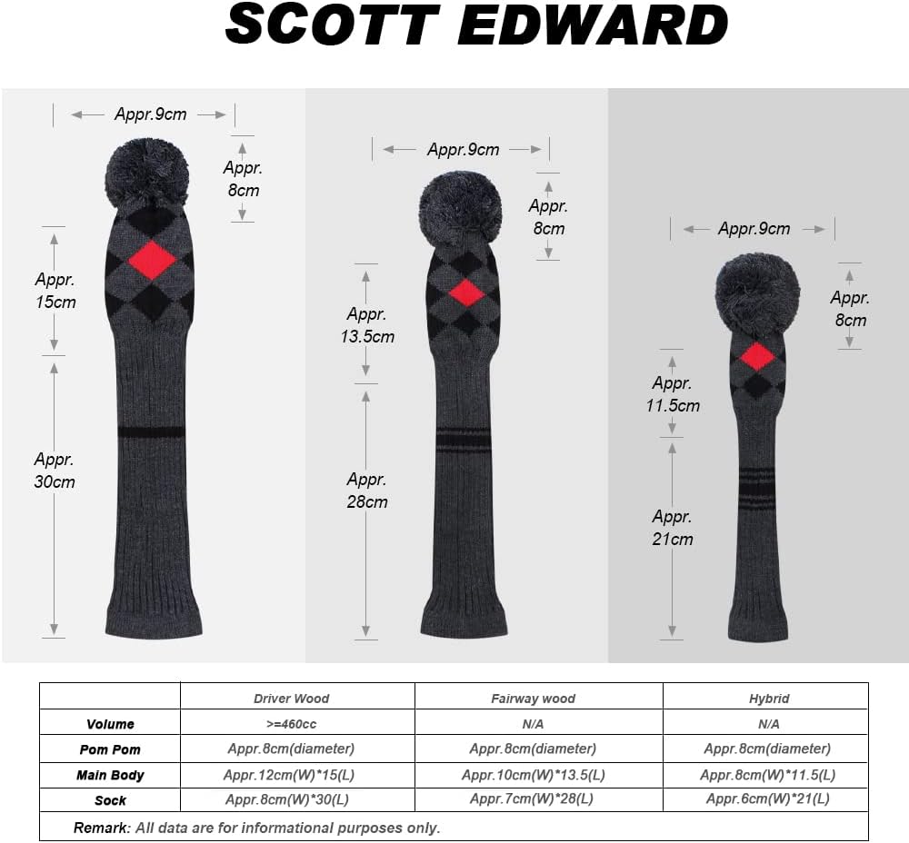 Scott Edward 1PCS Hybrid Head Cover Knit, for Fairway Wood Hybrid, with Rotating Number Tags