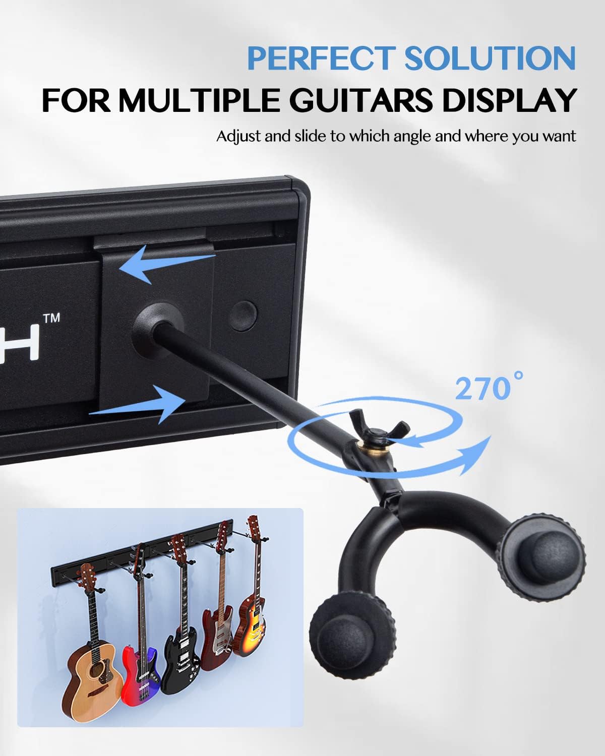 STRICH Perchas de montaje en pared para múltiples guitarras, capacidad para 5 guitarras, soporte de metal de aluminio fuerte para guitarra, soporte