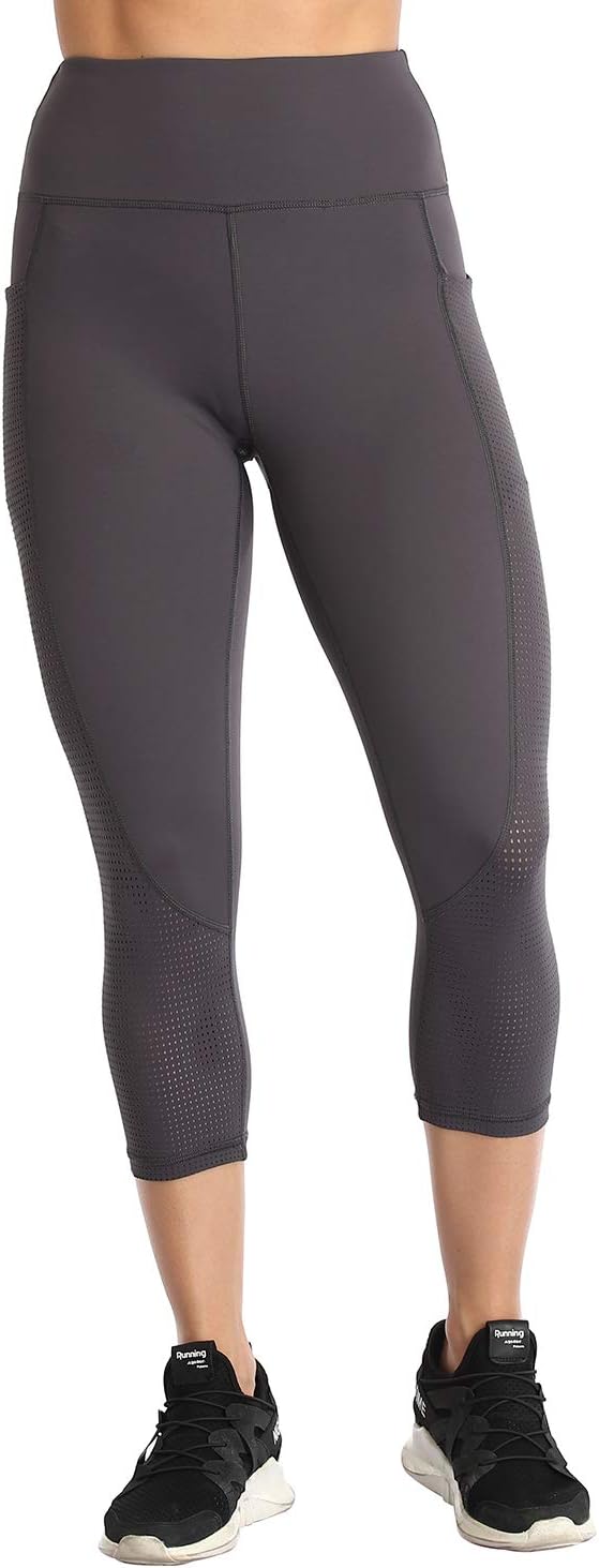 RAYPOSE Leggings de entrenamiento para mujer con bolsillos, talla grande, para gimnasio, cintura alta, pantalones de yoga capri con corte de malla