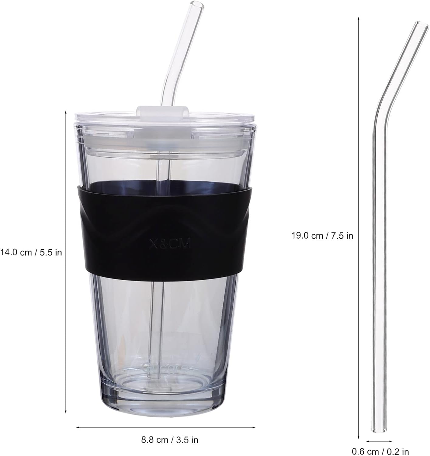 UPKOCH 2 vasos de vidrio con tapa y pajita, vaso de 16 onzas, vaso de vidrio grueso para pared con tapa sellada, tazas de café helado con funda de