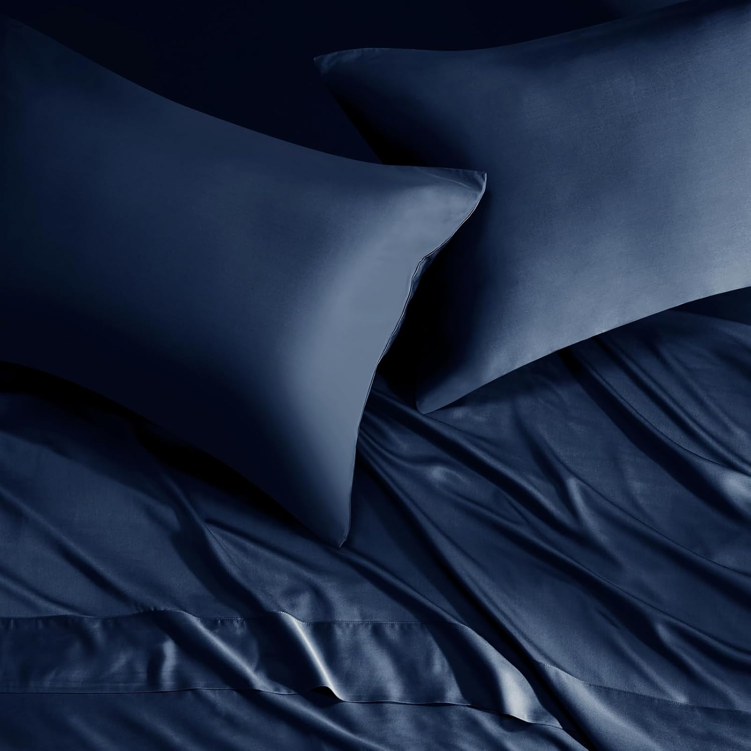 CozyLux Juego de 2 fundas de almohada color azul marino tamaño King, rayón derivado de bambú refrescante con cierre de sobre, fundas de almohada