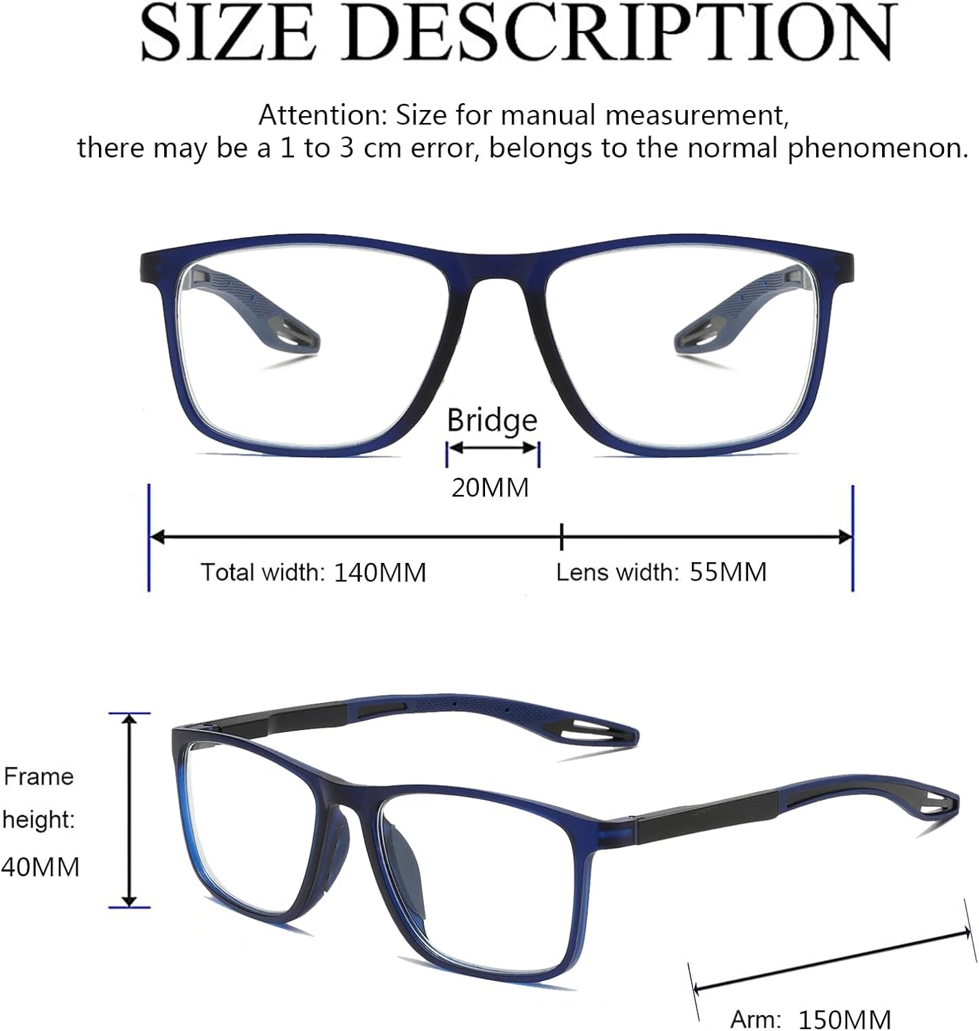 Hubeye 3 pares de lentes de lectura deportivos TR90 para hombres y mujeres, ultraligeros y flexibles, antiluz azul, +2.0