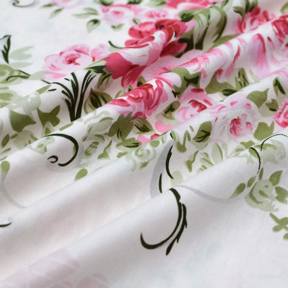 FADFAY Juego de funda de edredón, estilo floral elegante desgastado de roseta rosado, con cierre de cremallera oculto, 100% algodón, con falda de
