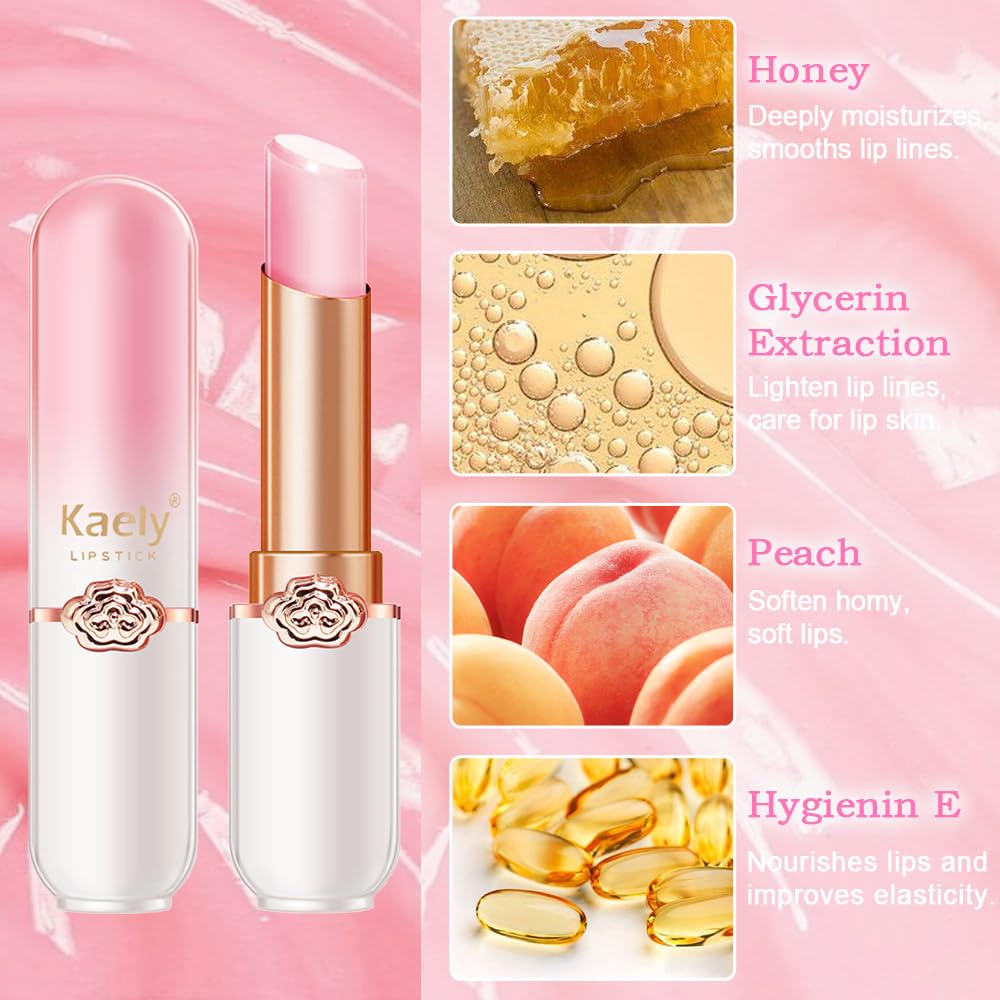 Kaely Bálsamo labial teñido de 3 piezas, color melocotón, fresa, arándano, juegos de maquillaje que cambian de color, labios más voluminosos, cambio