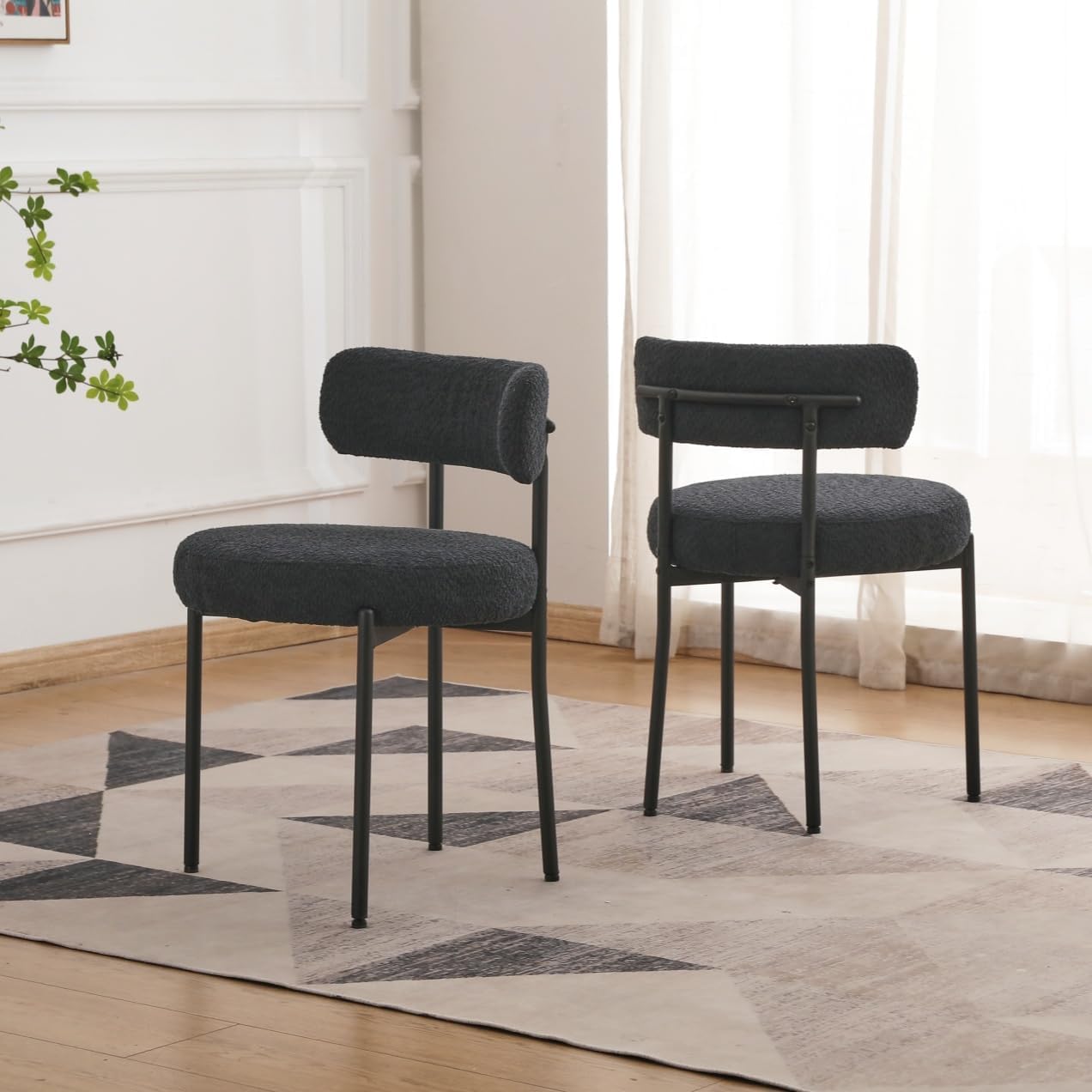 EDWELL Sillas de comedor, juego de 2 sillas de comedor negras, sillas de cocina modernas de mediados de siglo con patas de metal, sillas redondas