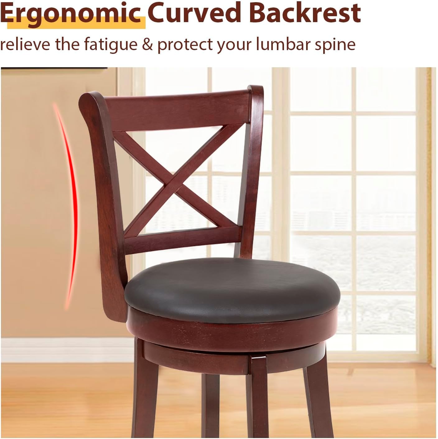 Taburetes de bar de altura de mostrador, taburetes de bar para isla de cocina, taburetes de mostrador de cuero sintético con respaldo bajo de madera