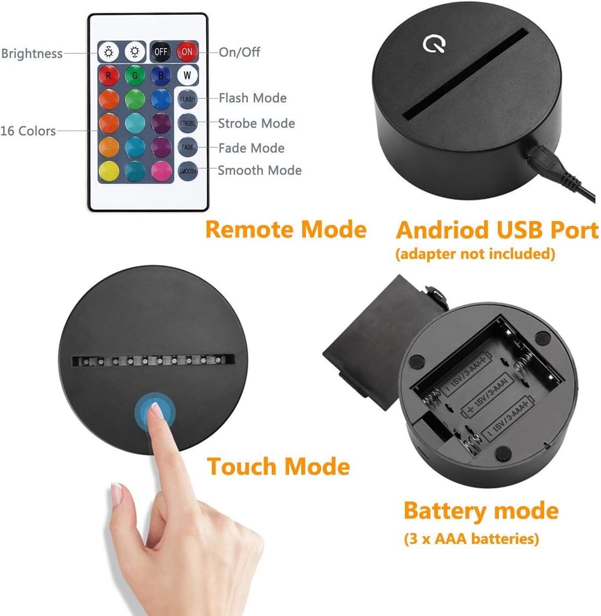 Lámpara de ilusión de luz nocturna de panda 3D, 716, cambio de color, lámpara LED, interruptor táctil alimentado por USB, control remoto, regalo de