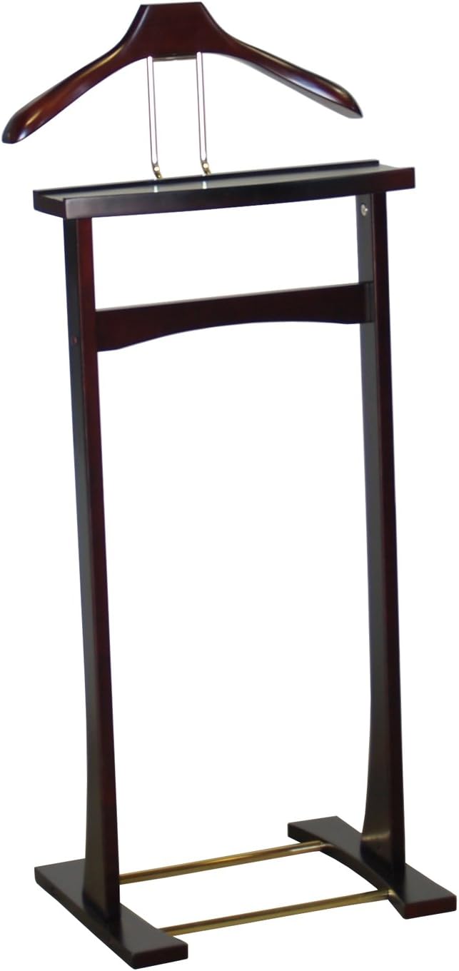 Proman Products Ashton Valet VL36006 – Soporte para traje con bandeja superior, colgador de contorno, barra de pantalones y zapatero, 17 pulgadas de