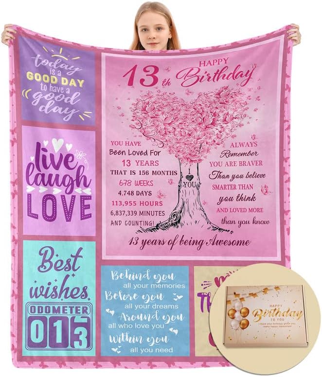 Regalo de cumpleaños para niña de 13 años, manta conmemorativa de cumpleaños para niña de 13 años, regalo de cumpleaños decorativo creativo, regalo