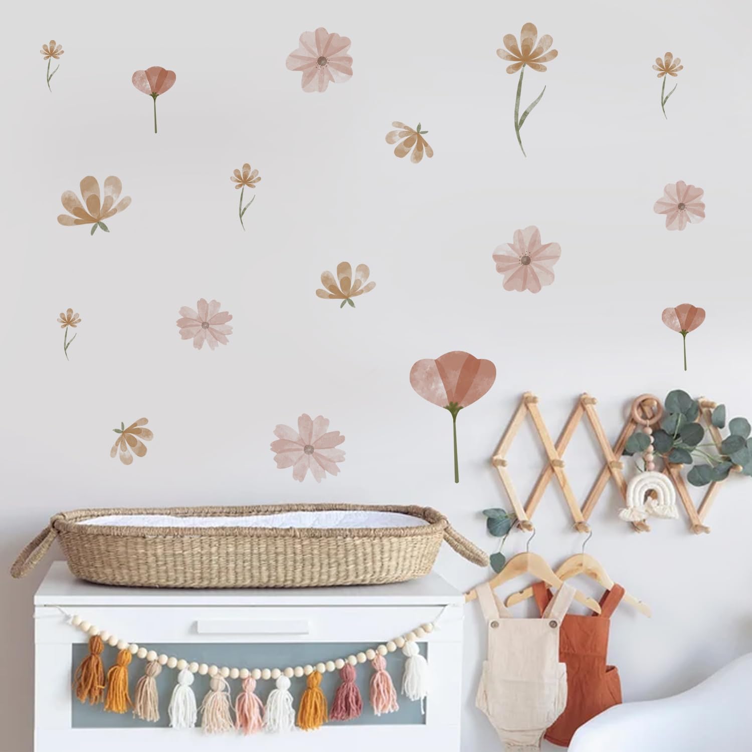 QUCHENG Calcomanías de pared con diseño de margaritas, diseño bohemio, grande, para dormitorio de niñas, calcomanías florales, decoración extraíble,