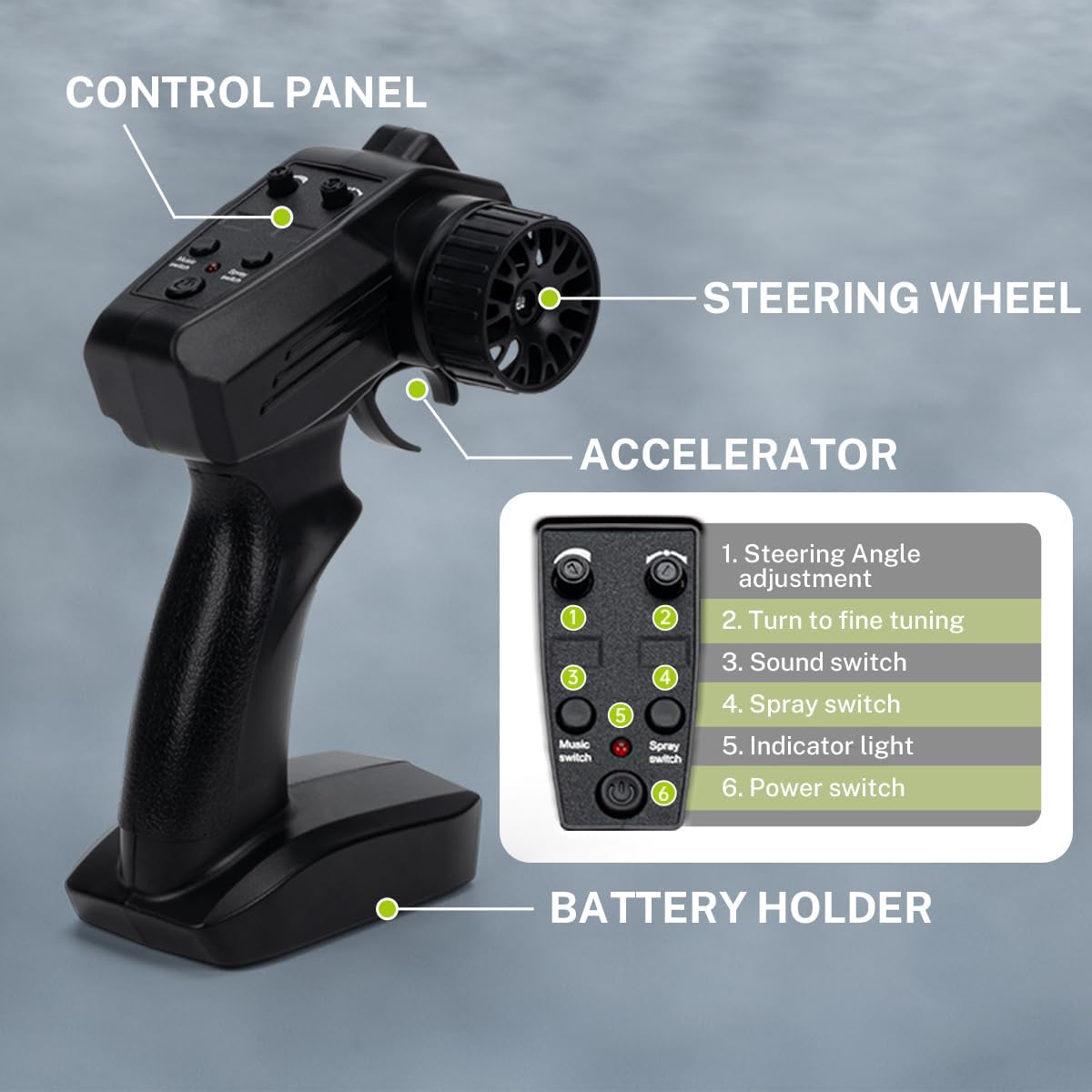ACAMMZAR Coche de control remoto para niños, motocicleta RC 116, 22+kmh, control remoto de tres ruedas, con luz, spray para niños y niñas, regalo de