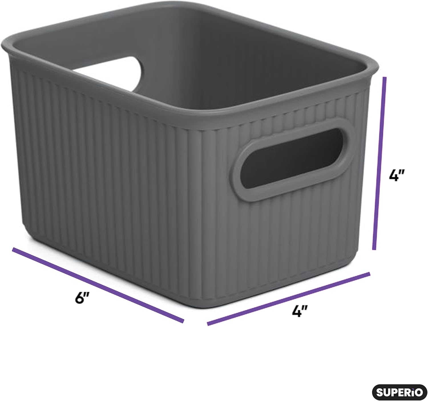 Superio Ribbed Collection  Canastas organizadoras de plástico decorativas abiertas para el hogar, pequeñas cajas de contenedores grises (paquete de