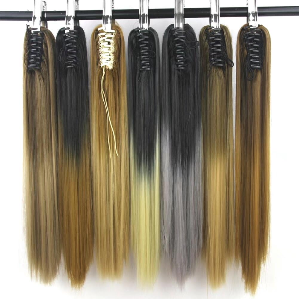 iLUU Cola de caballo sintética de una pieza con clip de garra, de 24 pulgadas de largo, extensiones de cabello lacio, cola de caballo gruesa,