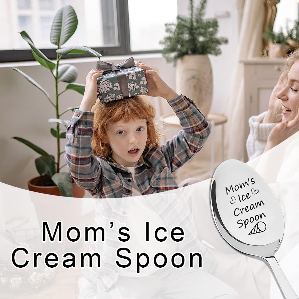 Regalos de cumpleaños para mamá de hija e hijo, cuchara de regalo para amantes de los helados, cucharas divertidas de helado para mamá, cuchara de
