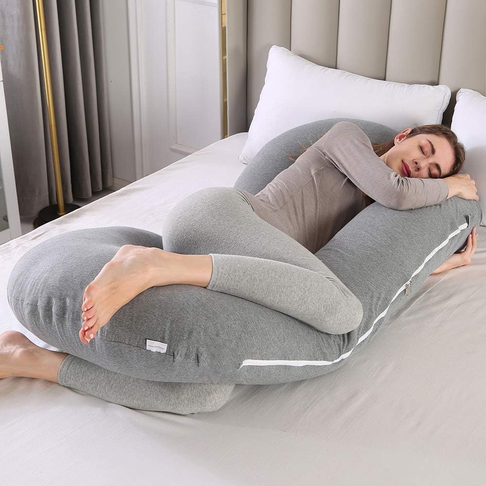 yoyomax Almohadas de embarazo, en forma de C, almohada de maternidad de cuerpo completo, almohada de espuma viscoelástica con funda de jersey