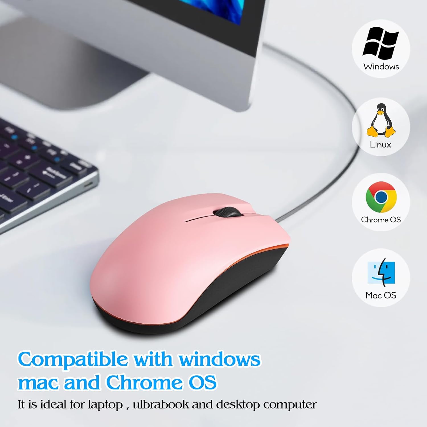 Ratón con cable, mouse USB con cable para mano derecha o izquierda, mouse ergonómico de computadora con clics duraderos para PC, computadora,