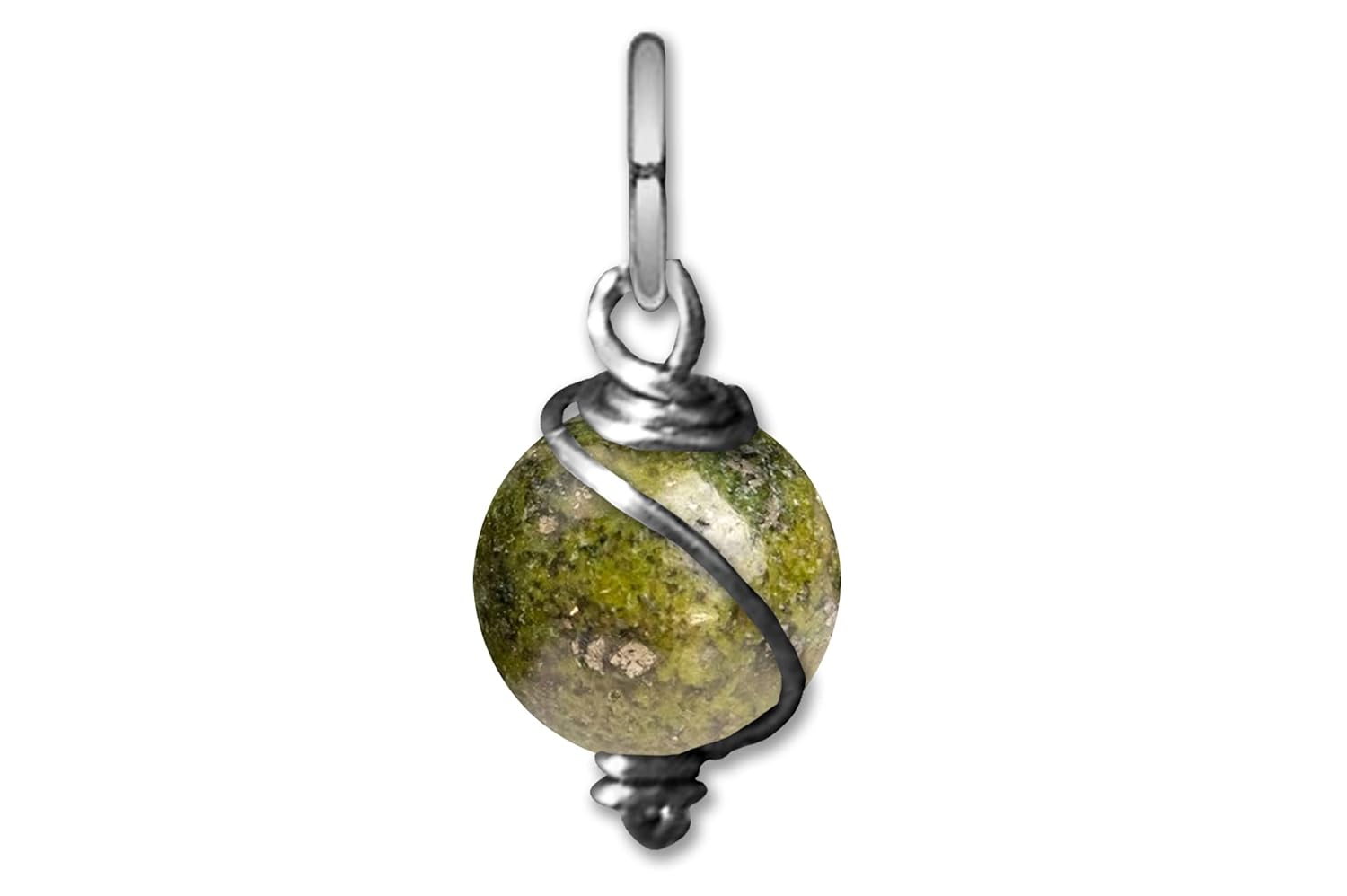 Epidote with Pyrite 10mm Dangly Swirl Drop Pendant in Steel, Copper, Bronze, Black Iron, Titanium, Sterling Silver, 14K Gold, Rose Gold, or Black