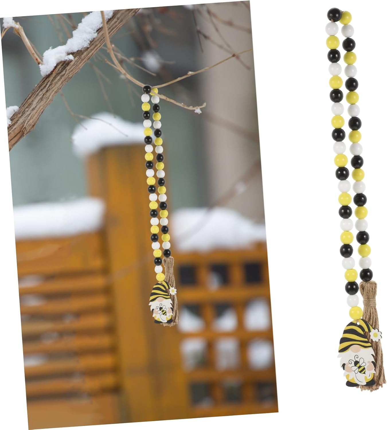 IMIKEYA Abeja Festival de cuentas de madera Cadena de cuentas de día de la abeja Guirnaldas de madera Día de la abeja Guirnalda de madera de