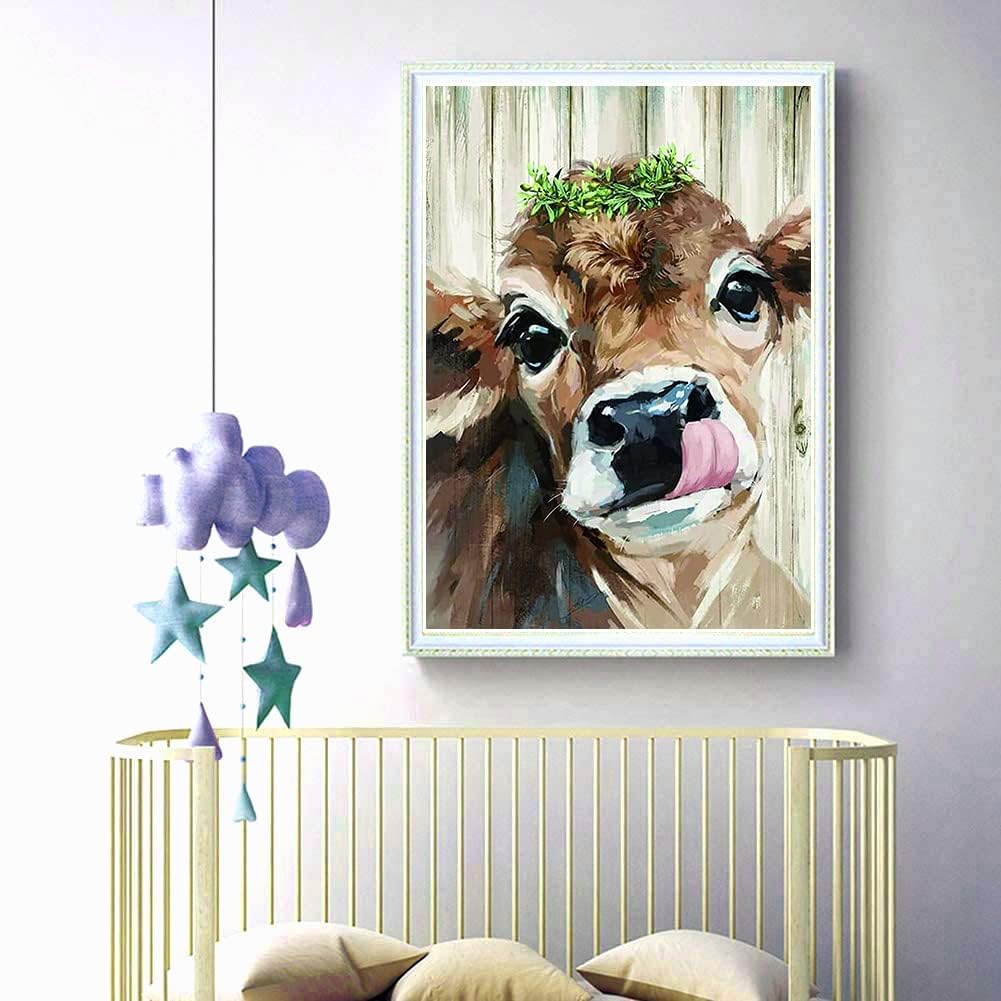 PASSDONE Arte de diamante de vaca colorido DIY 5D vaca diamante kits de pintura para adultos pintura de diamante vaca taladro completo arte arte por