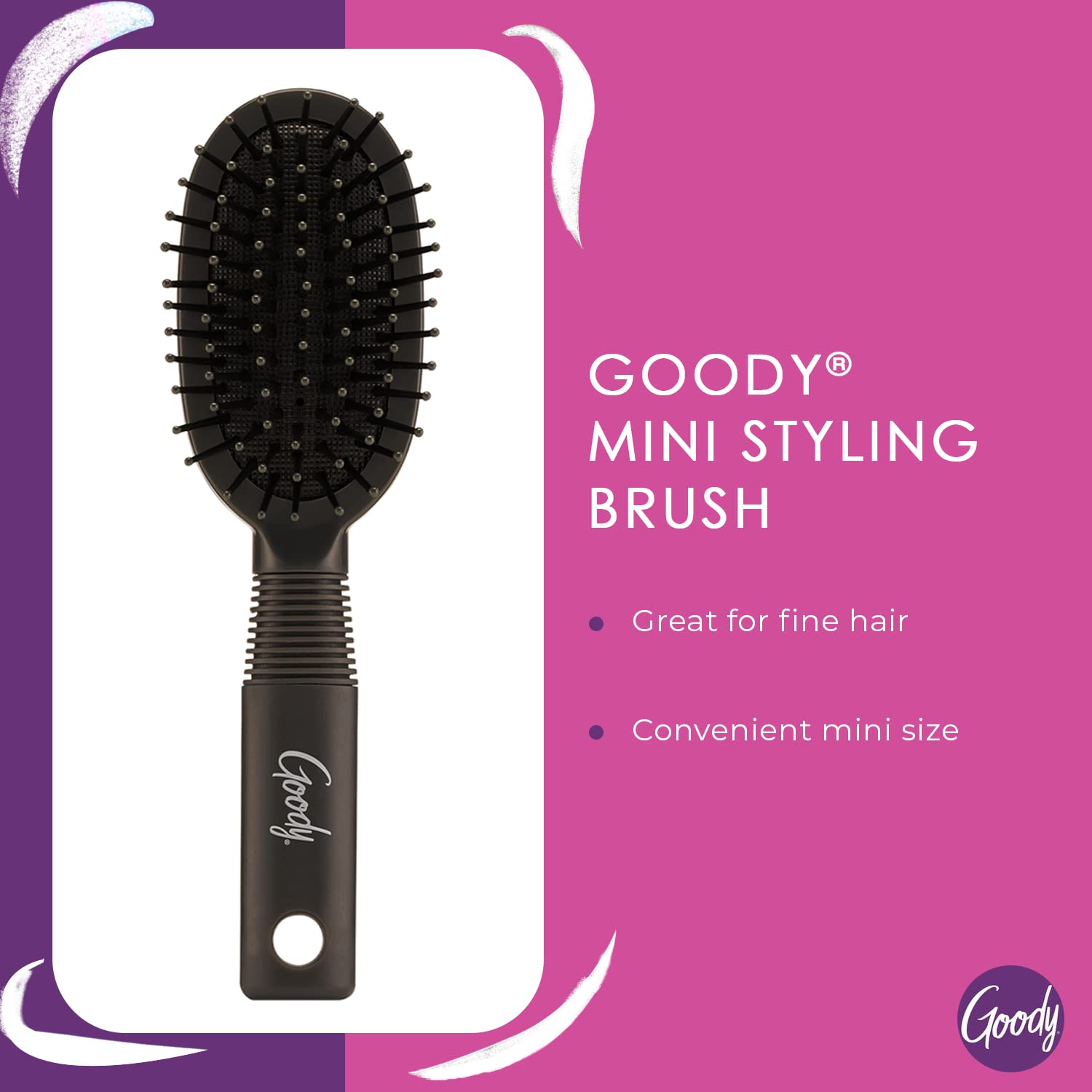 Goody Mini cepillo de pelo con cojín, cepillo ovalado de viaje para todo tipo de cabello, enreda nudos con facilidad sin desgarros ni roturas,