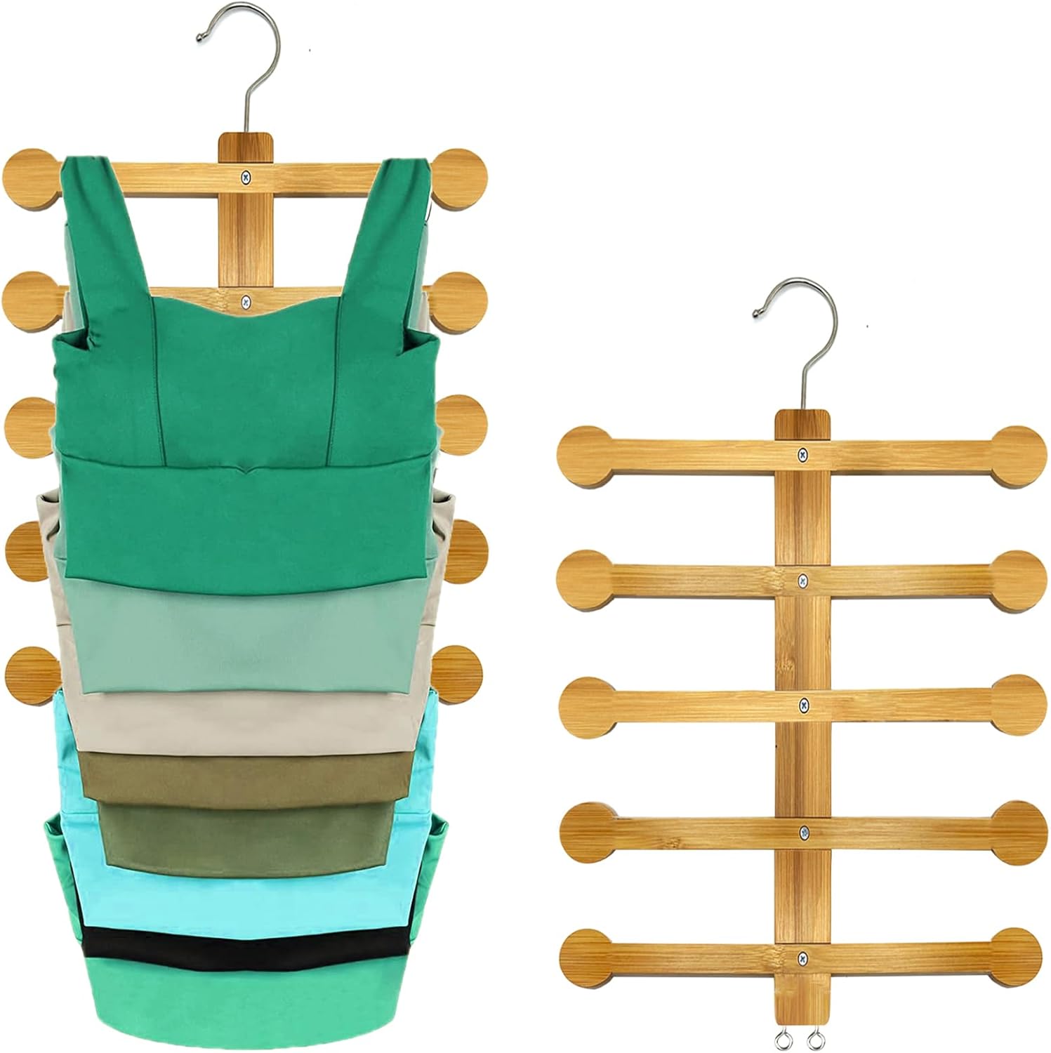 Paquete de 2 perchas de bambú para camisetas sin mangas, colgador de brasier para armario, ahorro de espacio, organizador plegable de metal para