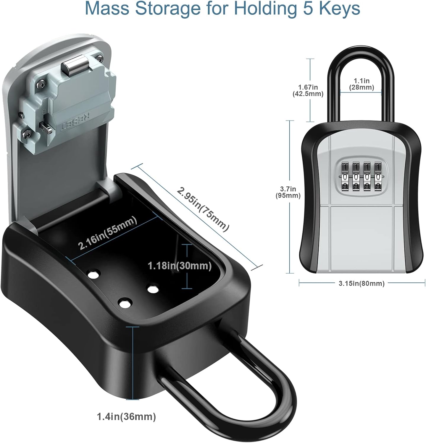 Caja de bloqueo de llaves, caja de seguridad para llaves al aire libre, combinación de código reiniciable de 4 dígitos, caja de seguridad pequeña y