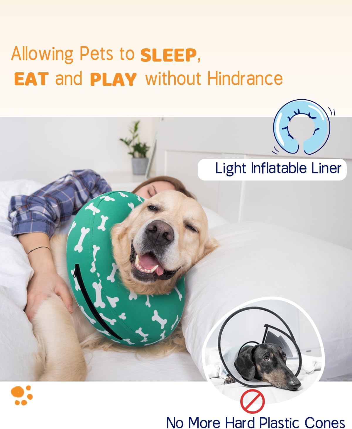 Supet Collar inflable de cono de perro alternativo después de la cirugía, collar de dona para recuperación de cuello de perro, collar E para