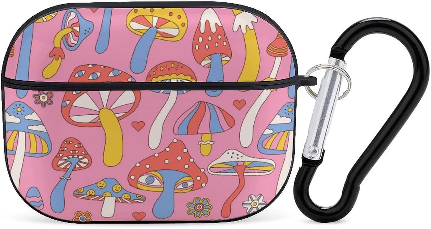 Divertida funda para Airpods Pro con estampado de hongos mágicos locos con llavero, protección completa, duradera, a prueba de golpes, funda rígida