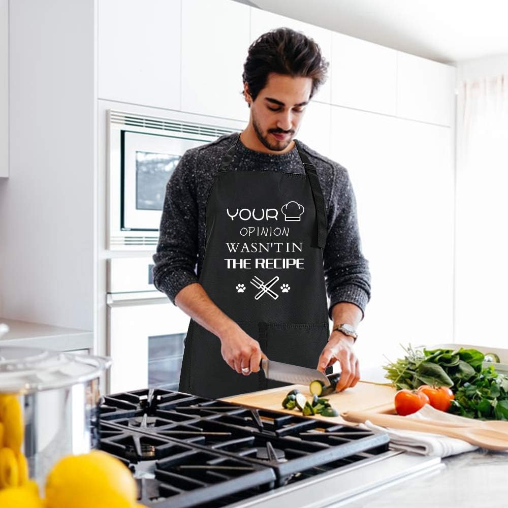 ZOORON Divertidos delantales de chef negros para hombres, ajustables, para barbacoa, cocina, con bolsillos, accesorios para parrilla
