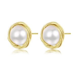 Natural Baroque Freshwater Pearl Earrings for Women, White Round Pearls, Wire Wrap Gold Stud Earrings Jewelry, Handmade Jewelry Gift for Mom Lover Natural Baroque Freshwater Pearl Earrings for Women, White Round Pearls, Wire Wrap Gold Stud Earrings Jewelry, Handmade Jewelry Gift for Mom Lover