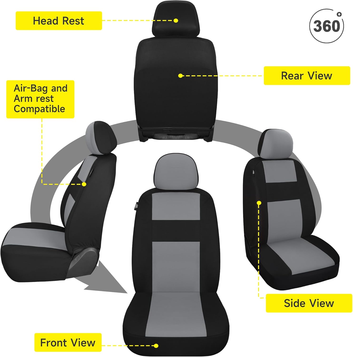 Juego completo de fundas de asiento de automóvil, fundas de asiento de banco dividido delantero y trasero de tela transpirable para automóvil,