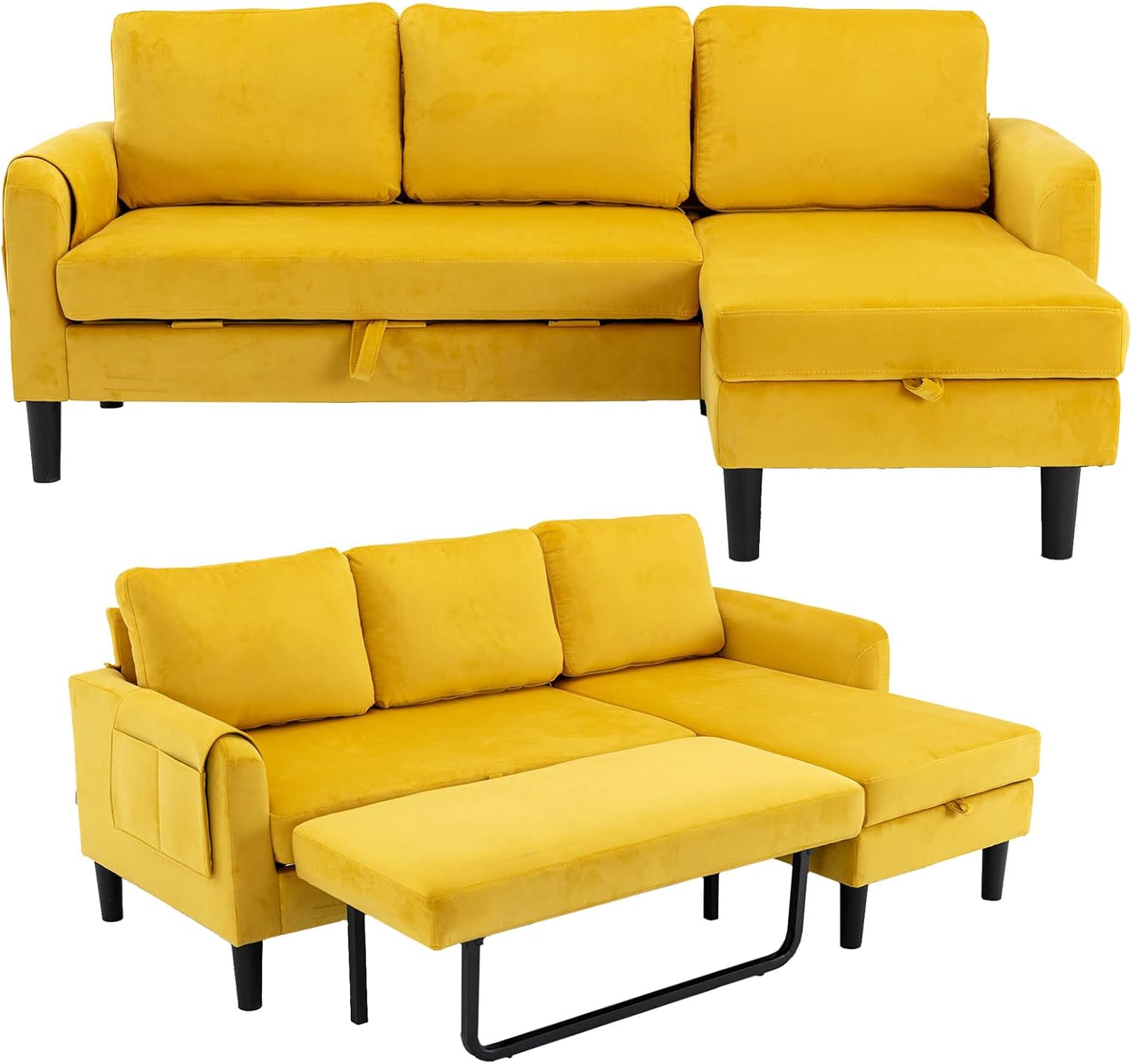 Akrenar Sofá modular reversible con almacenamiento, moderno sofá cama de tela de terciopelo en forma de L, sofás seccionales para sala de estar,