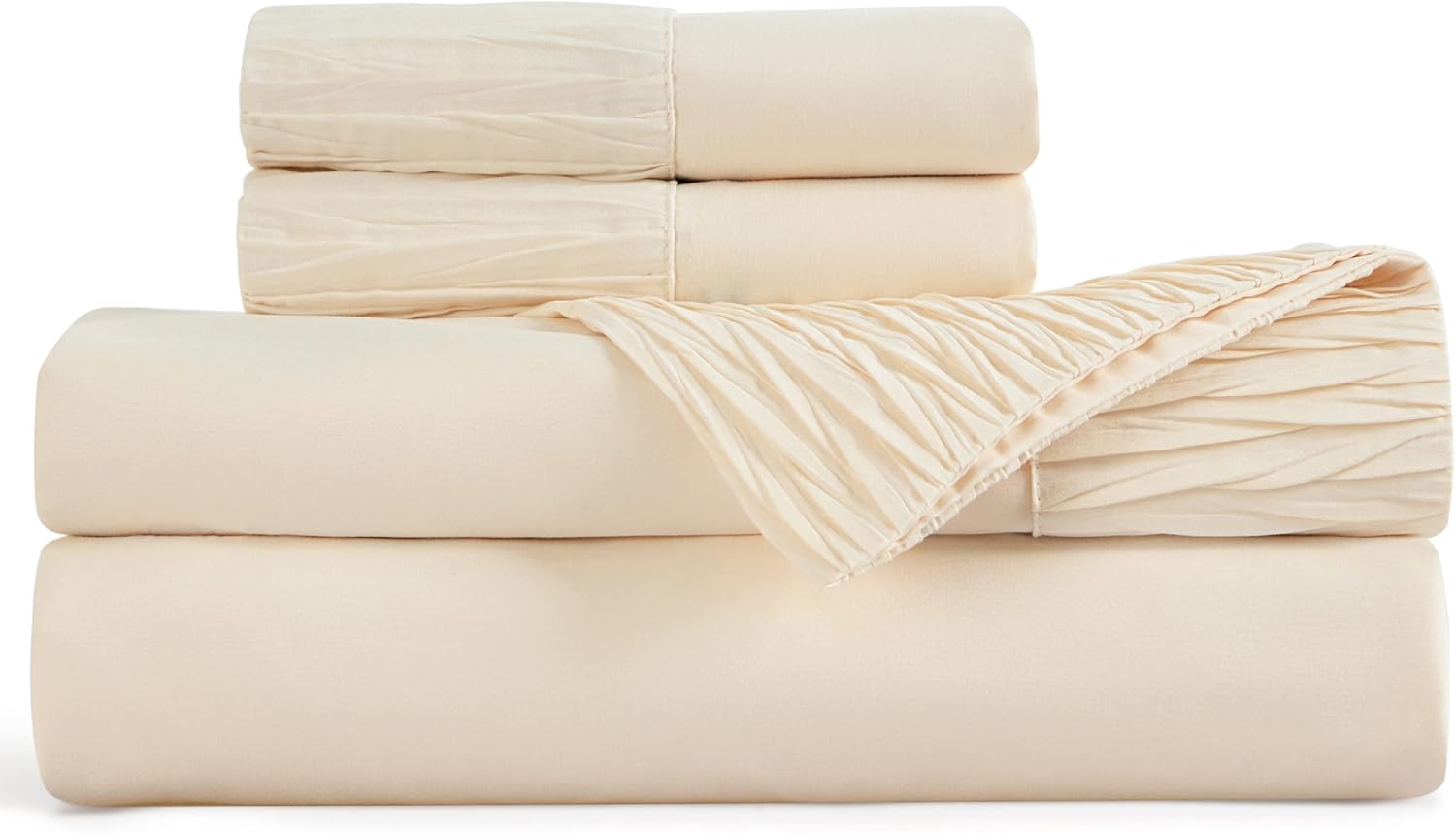 Bedsure – Juego de sábanas para cama de tamaño Full, de color beige, suave juego de sábanas que incluye fundas de almohada, 4 piezas, de 1800 hilos,
