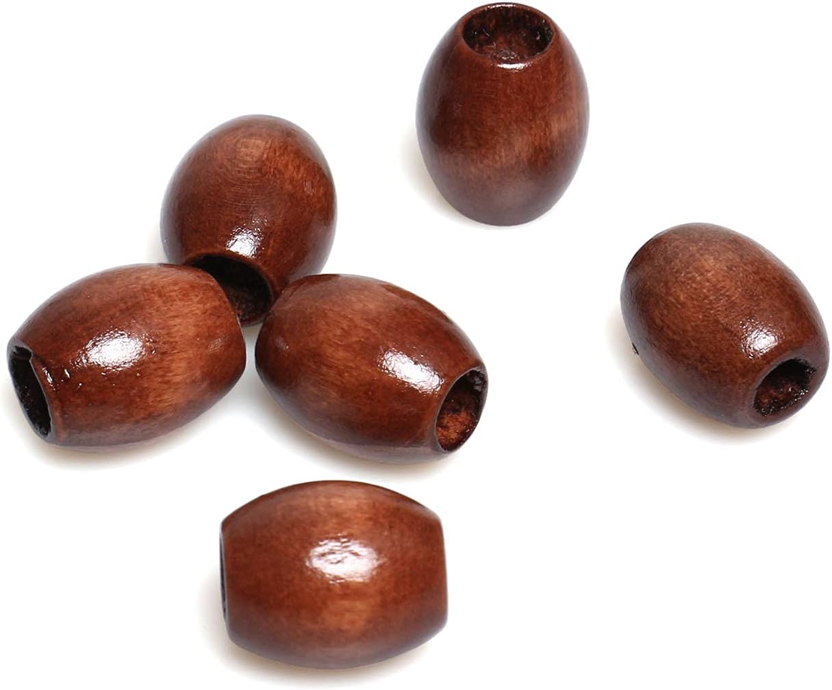 Cuentas de madera ovaladas de 0.669 x 0.551 in con agujero de 0.197 in de color marrón oscuro cuentas sueltas de madera para manualidades, 40
