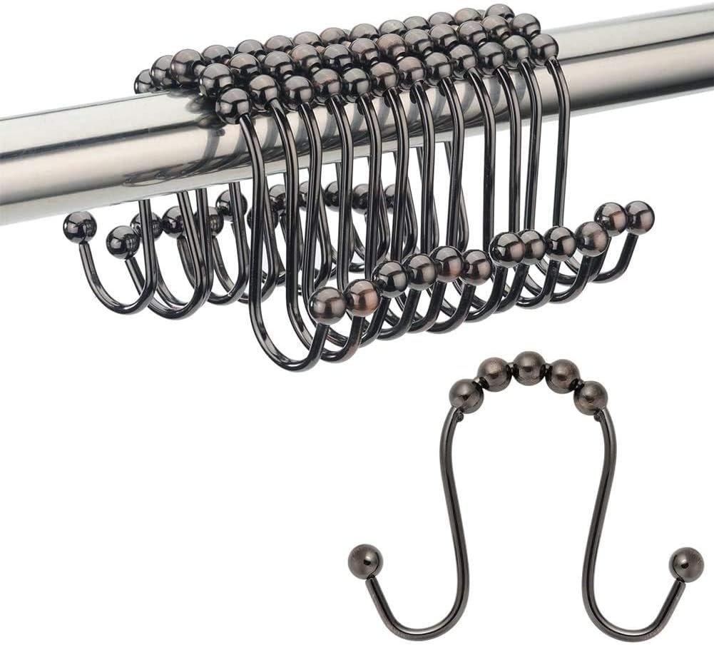 Anillos de cortina de ducha de doble cabezal, rodillos de acero inoxidable resistentes, ganchos de ducha de doble deslizamiento para barra de ducha