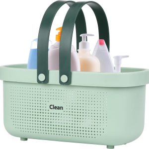 LAIGOO Cesta de almacenamiento de plástico verde con asas, organizador de almacenamiento de ducha para baño, dormitorio universitario, cocina, LAIGOO Cesta de almacenamiento de plástico verde con asas, organizador de almacenamiento de ducha para baño, dormitorio universitario, cocina,