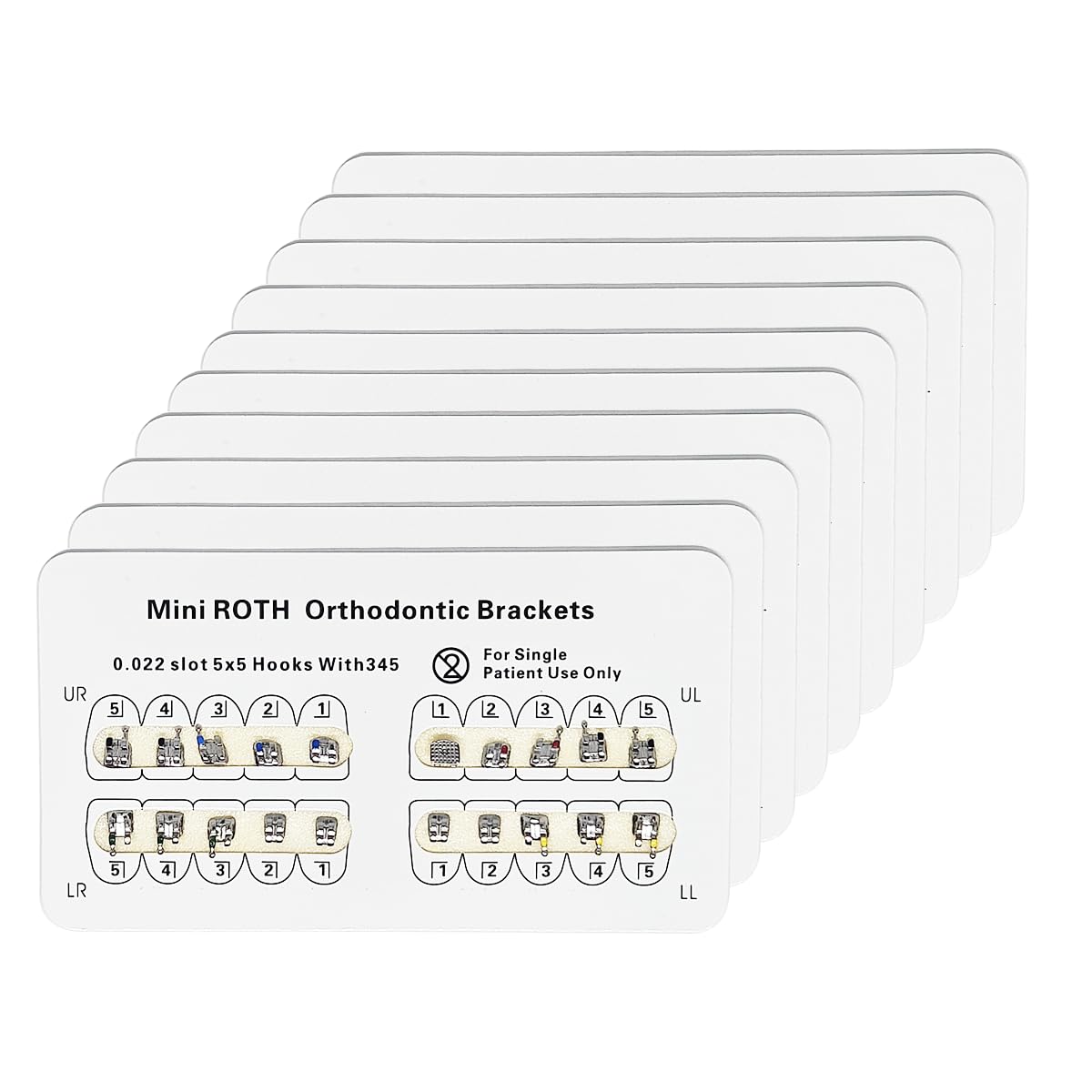 Soporte de ortodoncia Monoblock Mini  200 piezas – paquete de 10  Roth 0.022 pulgadas de ancho  alto 3,4,5 cartón  Acero inoxidable, menor fricción,