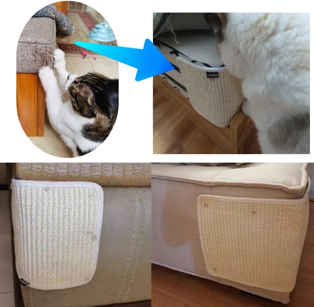 Almohadilla rascador de sisal natural para gatos, sofá, cama, muebles, protector de esquina para gatos de interior, funda de sofá, almohadilla de