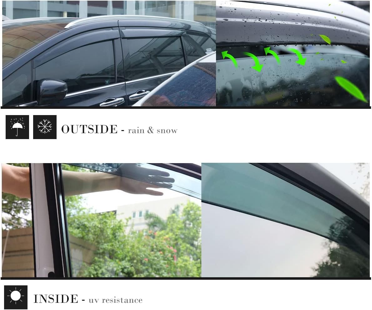 Visera de ventana de montaje exterior, protectores de lluvia compatibles con 00-04 Frontier Crew Cab con 4 puertas de tamaño completo