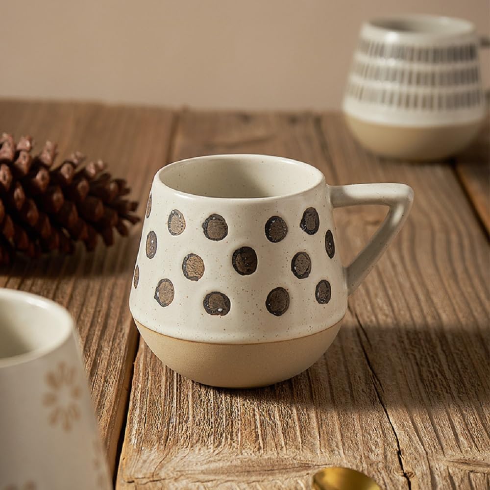 EXIGENT Funnel Taza de té de café japonesa de cerámica coleccionable 6.8 fl oz – 7oz (Boba_Dots)