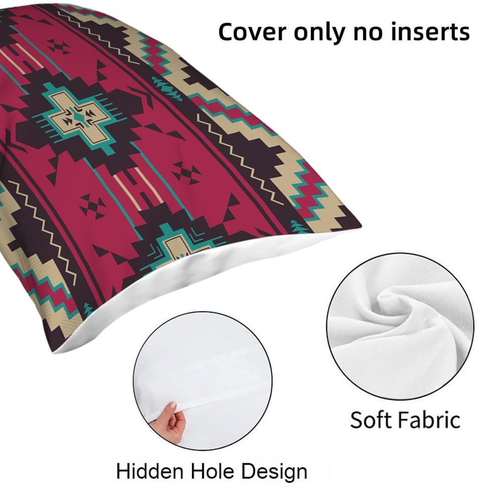 Yekiua Funda de almohada con patrón étnico, patrón tribal nativo del suroeste de América, funda de cojín rectangular para cama, sofá, tamaño King,