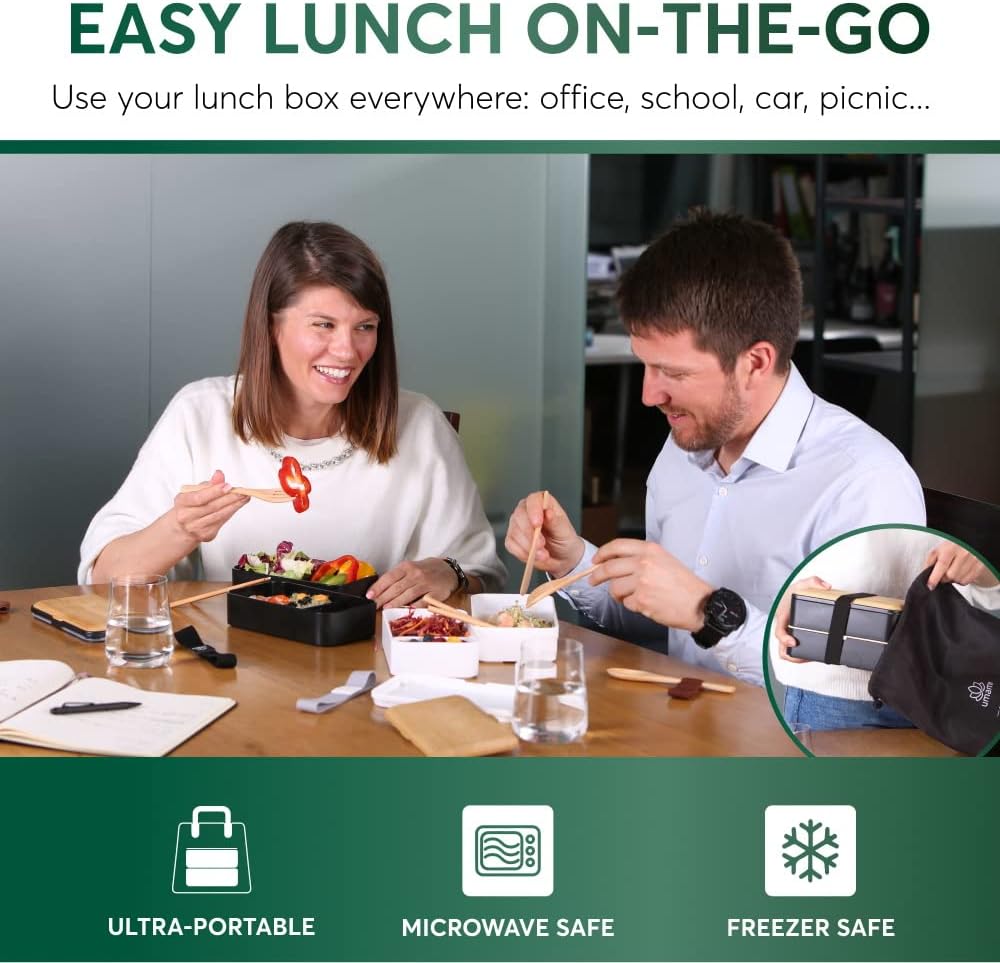 Umami Lonchera Bento para adultos con utensilios, 40 onzas y 32 onzas, contenedor de almuerzo apto para microondas, a prueba de fugas, apilables,
