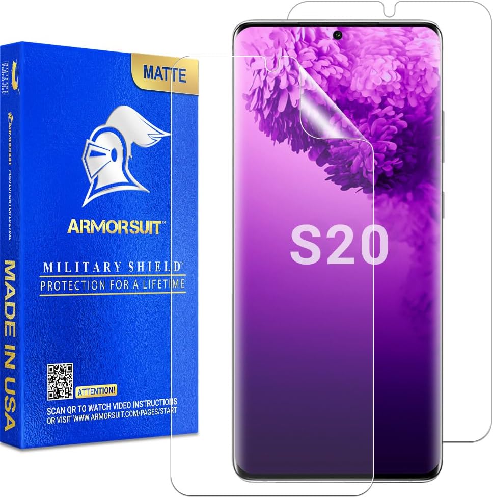 Armor Suit Paquete de 2 protectores de pantalla antirreflejos diseñados para Samsung Galaxy S20 5G (6.2 pulgadas) compatible con fundas, película