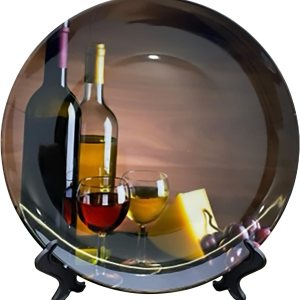 Platos decorativos de cerámica de 10 pulgadas, botella de vino, estampado de uva, plato decorativo con soporte de exhibición para cocina, comedor, Platos decorativos de cerámica de 10 pulgadas, botella de vino, estampado de uva, plato decorativo con soporte de exhibición para cocina, comedor,